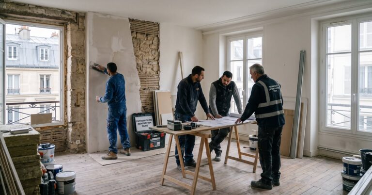 Entreprise de rénovation Paris – artisan en travaux dans un appartement parisien moderne