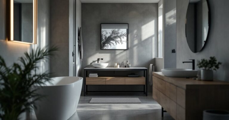 Entreprise de rénovation de salle de bain réalisant des travaux dans une salle de bain moderne