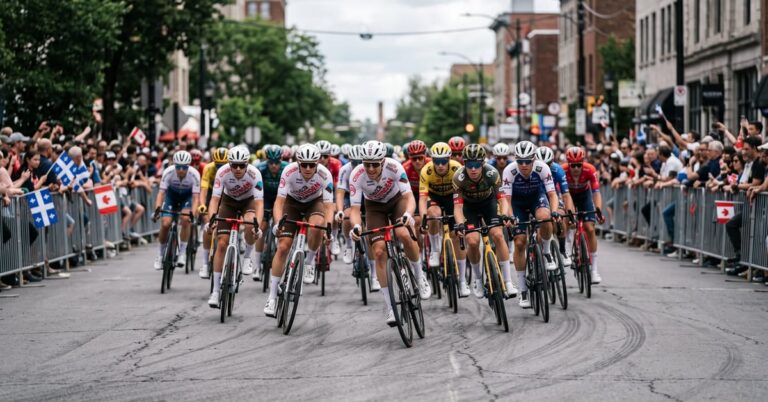 Grand Prix de Montréal cycliste : coureurs en plein effort dans les rues emblématiques de la ville