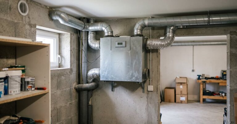 Système de ventilation mécanique installé dans un sous-sol moderne — ventilation mecanique pour sous sol